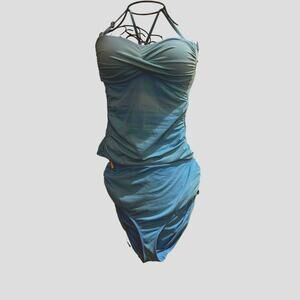 Anne Cole Bright Blue 2 Piece Swimsuit Size Large Ruched Sides Top&Bottom Bikini